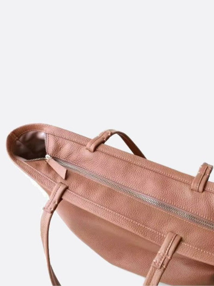 Leather tote bag with zipper