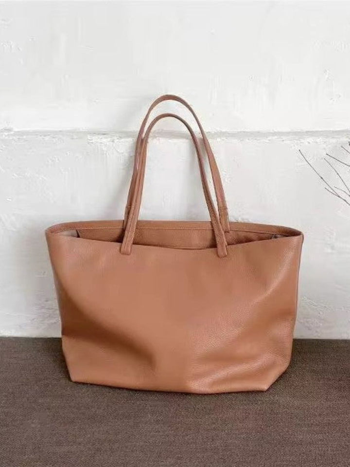 Leather tote bag with zipper