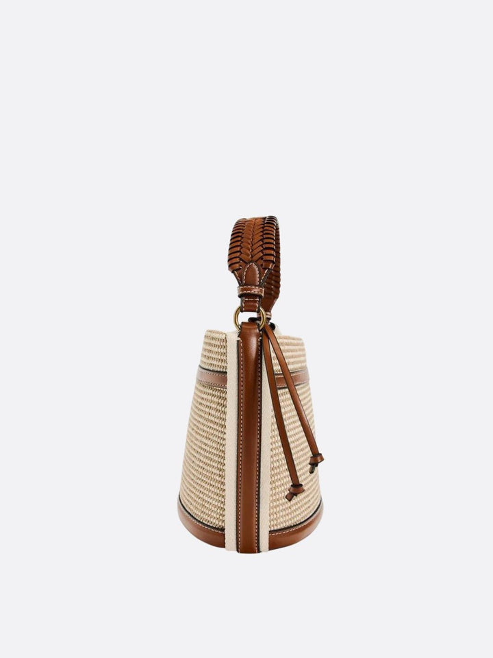 Bucket bag in raffia and leather trim